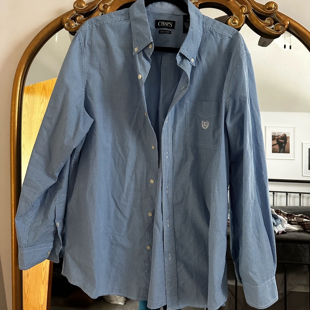 Chaps Blue Casual Button Down Shirt